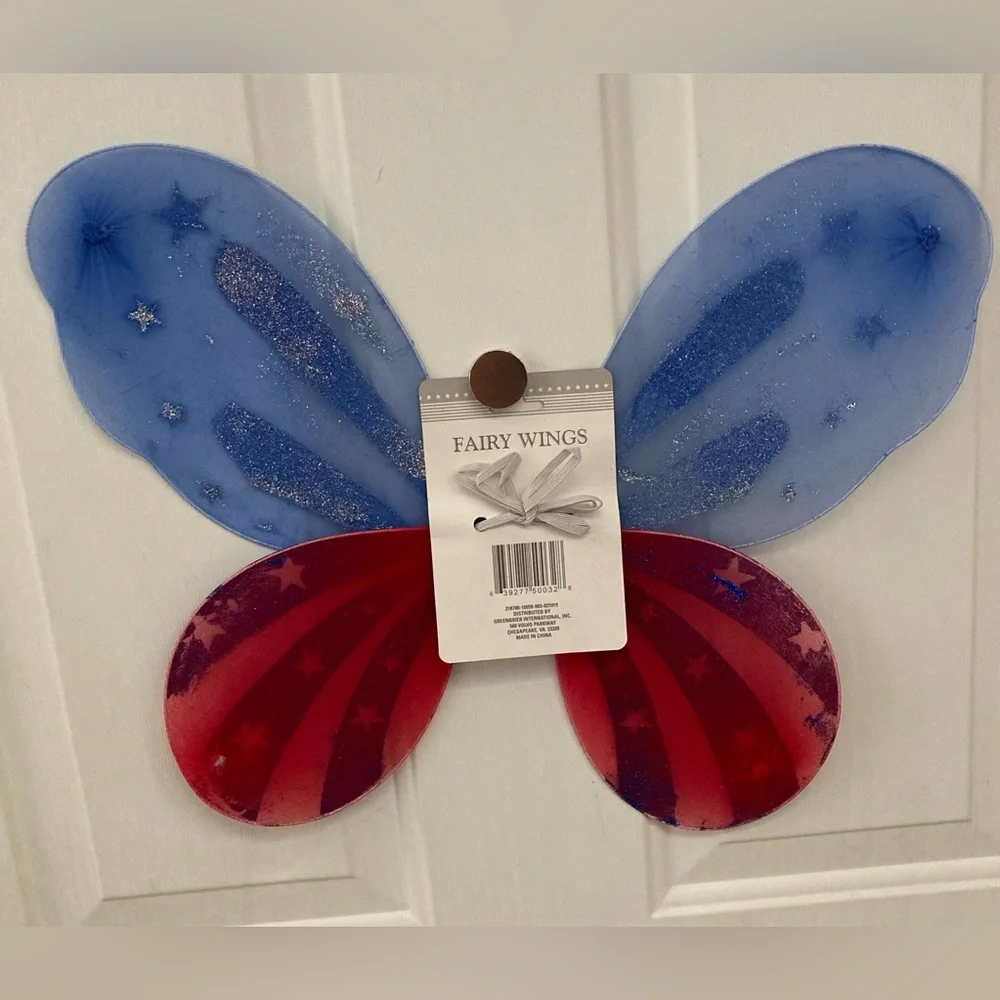 🩶💙🧚‍♂️❤️🩶Blue and Red Fairy Wings with Silver Glitter